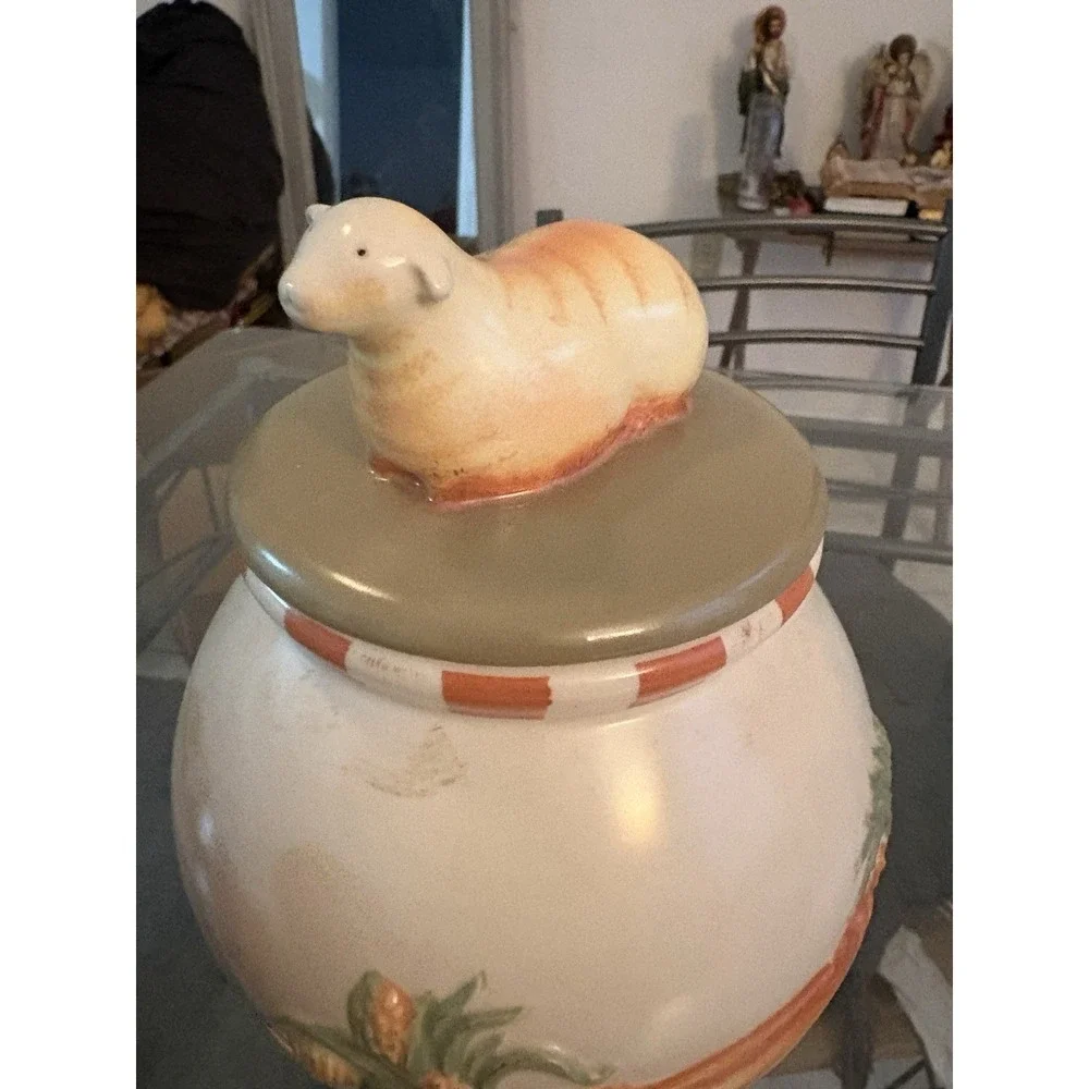 Vintage Nikko Country Market Collection Lamb Sheep Canister Jar Cookie Jar Lid